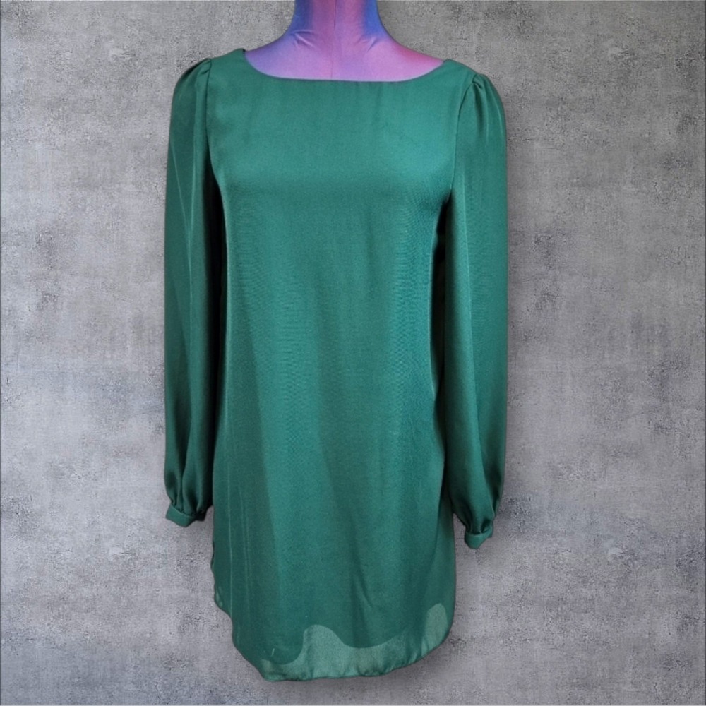 Lulu's Emerald Green Chiffon Long Sleeve Shift Dress Size XS Women's S31